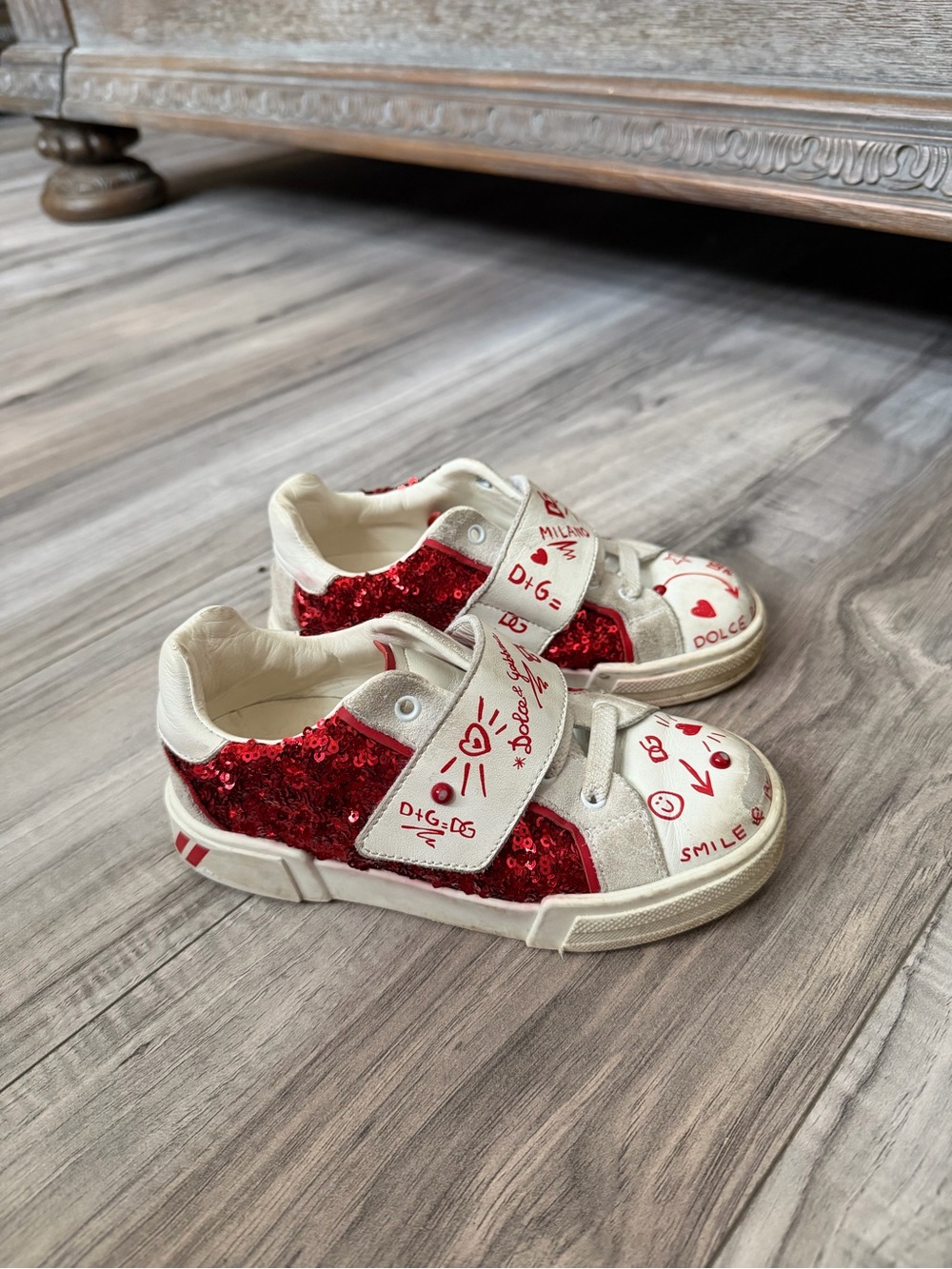Dolce & Gabbana Kids Red Sequin Velcro Sneakers